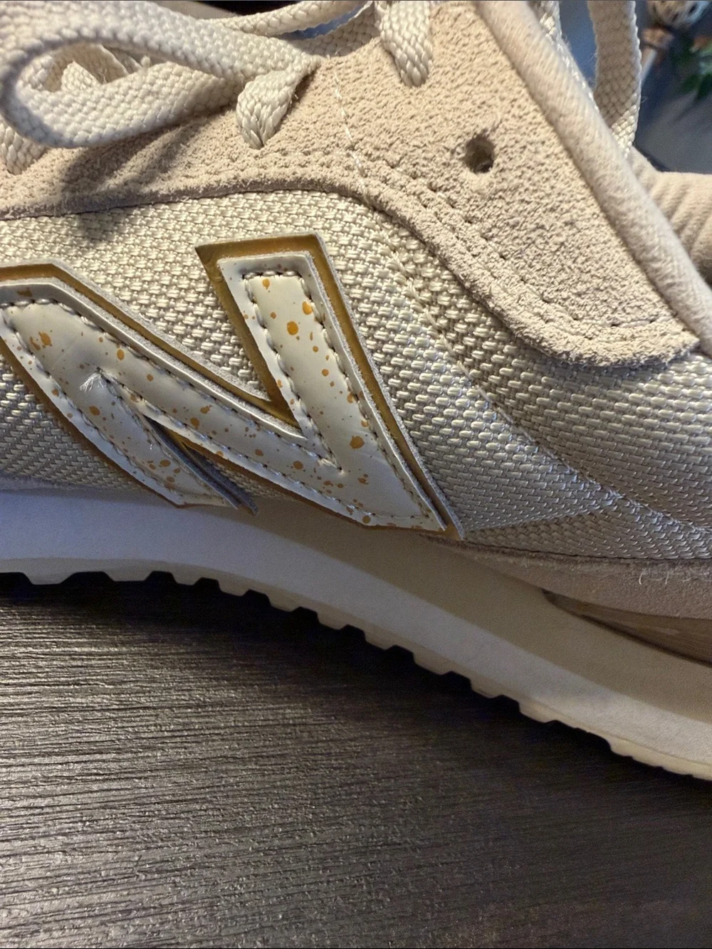 New Balance 515 Women's Neutral Beige/Taupe with Gold Lace-Up Sneakers